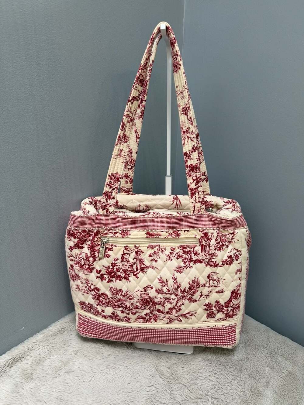Americana by Sharif Quilted Toile Tote Bag Red White Cottagecore